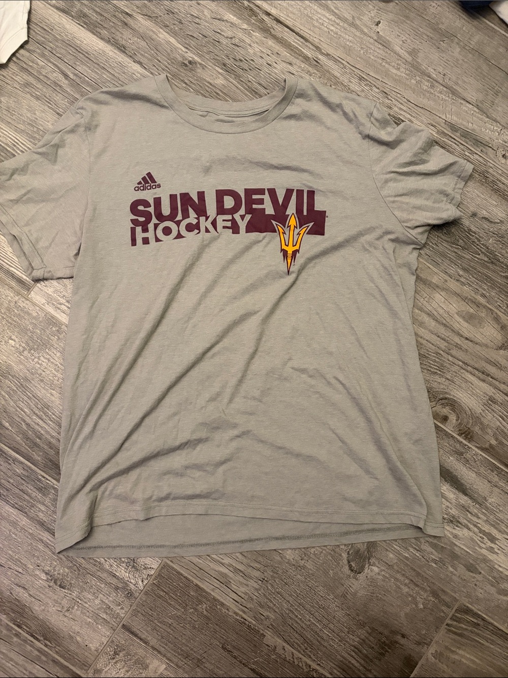 adidas Gray Sun Devil Hockey Graphic Tee with Maroon and Gold Accents